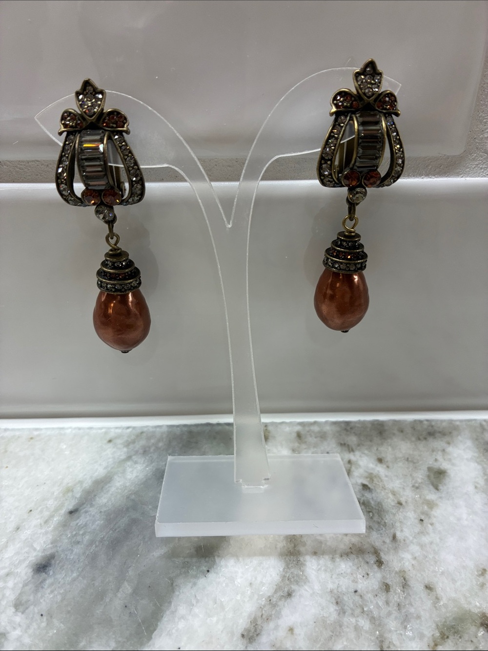 Antique-Style Copper Pearl Drop Earrings vintage clip on 
by Heidi Daus